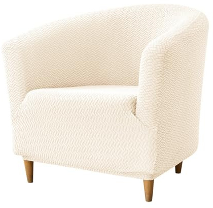 Surwin Sesselbezug Jacquard Gestreift Sesselschoner, Einfarbig Samt Sesselüberwurf Chair Schonbezug Sofabezug für Clubsessel Lounge- & Cocktailsessel (Beige,One Size)