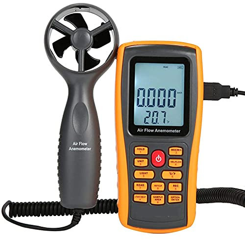 OUSIKA Anemometro Portatile, Anemometro Digitale for misurare la velocità del Vento, la Temperatura e Il Freddo del Vento con retroilluminazione e Max/Min Anemometro