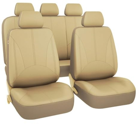 ZNQRY 9 Stück Universal Auto Schonbezüge für Ford Fiesta MK7 Hatchback 2008-2017 Komplettset Autositzbezüge Sitzschoner Vordersitze Rücksitze Auto Sitzbezug Zubehör,Beige