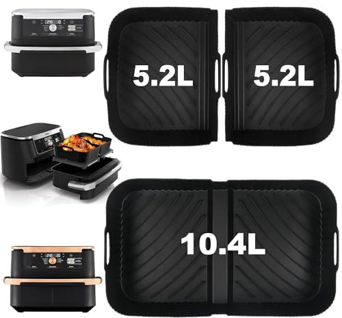 VIKKI Silicone Air Fryer Liners for Ninja AF500UK, Ninja Flexi Drawer Air Fryer Accessories, Large Reusable Silicone Liners for 10.4l Foodi Flexdrawer AF500UK, 1X10.4L and 2x5.2L(3PCS)