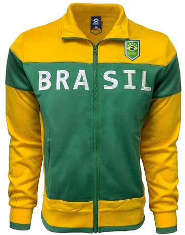 Just 4 Kicks Men's Brasil Track Jacket, Brazil Full Zip Sweater Jacket With Zipper Pockets, Yellow, M