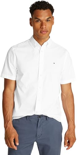 Tommy Hilfiger Herren Hemd Flex Poplin Solid Kurzarm, Weiß (Optic White), L