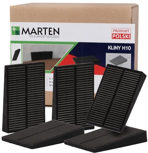 MARTEN Cunei di montaggio in plastica – Cunei universali per allineare e fissare con precisione porte, finestre e listelli del tetto, colore nero, altezza 10 mm, lunghezza 58 mm, larghezza 38 mm (10 x