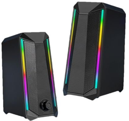 Altavoces de monitor, altavoces RGB para ordenador | 2 altavoces estéreo para ordenador PC - Altavoces RGB alimentados por USB con sonido mejorado y control de volumen de fácil acceso para el compu