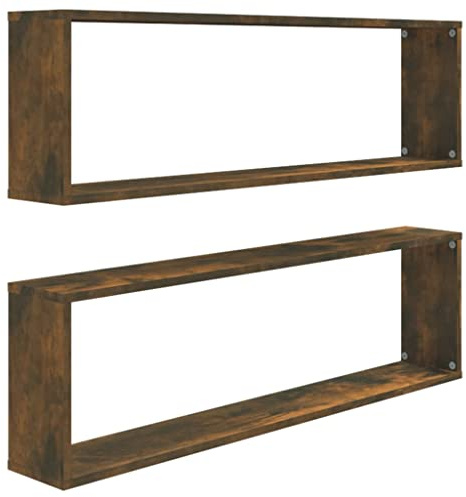 QJBSAVVA Mensole Design Mensole Da Parete Mensola Bagno Porta Cd Da Parete - Mensole Parete Cubo 2pz Rovere Fumo 100x15x30 Legno Multistrato per Camera Da Letto Bagno Camerette Cucina