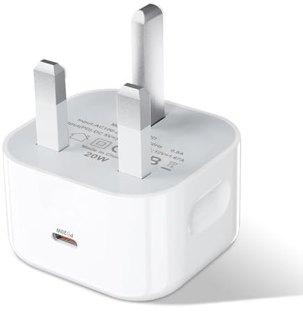 USB C Plug, 20W USBC Power Adapter UK Plug Fast Charge USB-C Charging Plug Type-C Wall Head Plug for iPhone 15/15 Plus/15 Pro/15 Pro Max, iPad Pro, New iPhone, Samsung S23 Ultra/S22/S21
