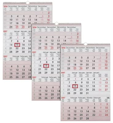 3-Monats-Wandkalender 2026 rot 32x48cm - 3 Stück