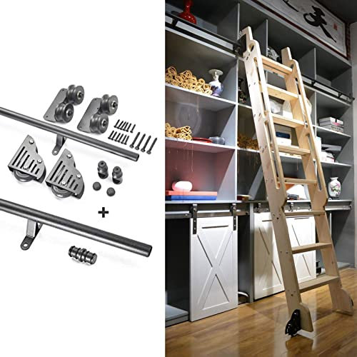 CuNtoHHH Rollleiter-Hardware-Bibliothek, Schiebeleiter-Hardware-Kit (ohne Leiter), mit Bodenrollen, Mobile Leiterschiene aus schwarzem Rundrohr aus Stahl (Größe: 20 Fuß/600 cm Schienen-Kit)