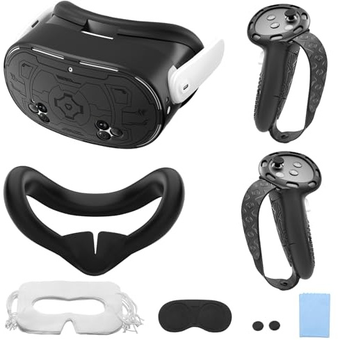 TiMOVO VR Protective Accessory Set for Oculus/Meta Quest 3S, VR Protective Cover Include Controller Grips Cover, VR Shell Cover, Face Cover, Lens Cover, Thumb Girp, 10 Disposable Eye Covers, Black