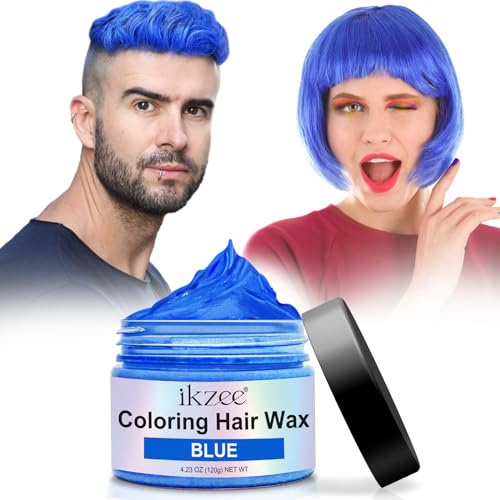 Temporäre Haarfarbe, 120g Haarfarbe Auswaschbar Hair Wax Color Haartone für Männer Frauen, Haarfärbemittel Wachs für DIY, Party, Cosplay, Halloween (Blau, 120g)