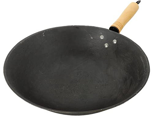 OKUMEYR Olla De Hierro Para Inducción Wok De Cocina Mango Wok Chino Resistente