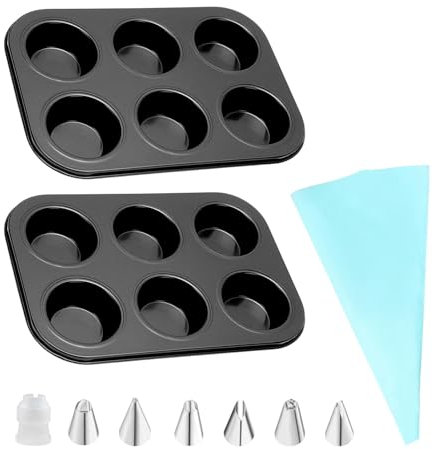 Hahhhha 2 Pcs 6 Cup Muffin Pan Set,Non Stick Muffin Baking Tray,Heat Resistant Cupcake Tray, Easy to Use Mince Pie Baking Tray,Baking Tray for Pudding Pie,Cupcake,Muffin,Brownie ﻿