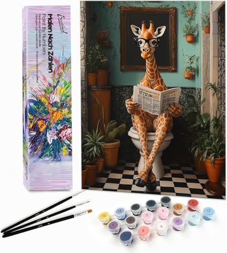 Bougimal Måla efter siffror vuxna djur, måla efter siffror kit med penslar och pigment akryl present, giraff, ramlös 28 x 35 cm