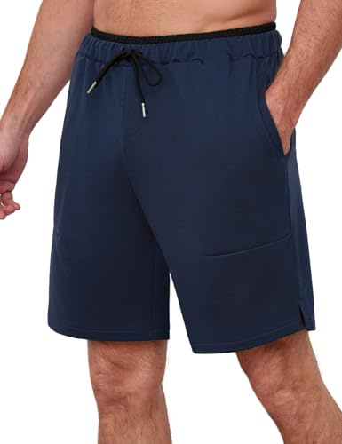 Wayleb Short Sport Homme 100% Coton Shorts Course à Pied Pantalon Court Jogging d'Été avec Poches Zippé Shorts et Bermudas Fitness Léger et Doux Bas d'Entraînement S-XXL