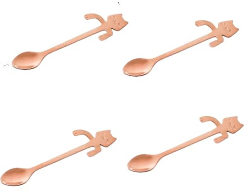 Löffel, Teelöffel, Dessertlöffel, 4 Stück/Set, Edelstahl, Mini-Katzen-Kätzchen-Design, Edelstahl, Kaffee-/Tee-/Dessert-/Getränke-/Misch-/Milchshake-Löffel, Besteck, Gadgets, 4 Stück, Roségold