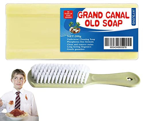 Gra-nd - Jabón y cepillo para el canal, jabón para quitar manchas de lavandería, jabón de limpieza de ropa interior, jabón de limpieza de ropa, removedor de manchas de barra, potente jabón de limpieza