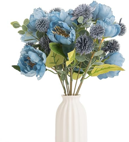 Leuyuee 2 Blumensträuße Kunstblumen Künstliche Pflanzen Blumen Deko Seidenblumen Hortensien Blumenarrangements Kernstück Hochzeit Blumenstrauß (blau)