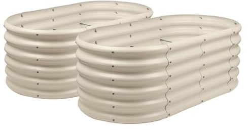 Harbour Housewares Arrondi Jardins Surélevés - 120cm x 60cm x 45cm - Ivoire - 2X sans Fond Métal Soulevé Lit Acier Galvanisé Planteur Boîte pour Grandir Plantes d'Extérieur, Légumes, Fleurs et Herbes