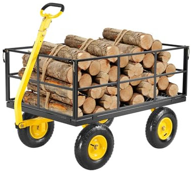 VEVOR Carrello da Giardino in Acciaio 635,03 kg Carrello da Giardino Trainabile per Impieghi Gravosi, Rimorchio da Giardino in Metallo per Esterni con Pneumatici da 330,2 mm Lati Rimovibili in Rete