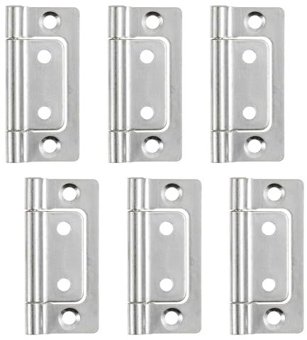 SYEYCW 6 Pcs Flush Hinges, 2 x 1Inch Bifold Door Hinges, Bearing Mute Hinges, No Noise No Mortise Door Hinges, for Closet, Drawer, Boxe, Wooden Doors, Fence, Windows (Silver)