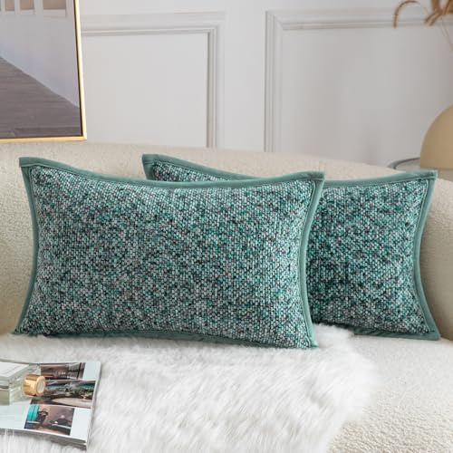 Yaertun Chenille Kissenbezug Tie-DyeDesign Kissenhülle Dekorative Sofakissen Dekokissen Zierkissenbezug Weicher Samt Rückseite Kissenbezüge für Wohnzimmer Schlafzimmer 2er Set 30x50 cm Teal