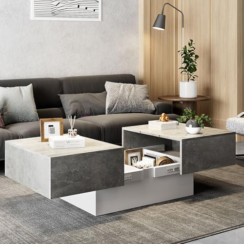 KEEPREAPER Modern Coffee Table with Large Storage for Living Room, Farmhouse Living Room Center Table Mesas De Centro para Salas Modernas Nesting Tables for Reception Room, Grey
