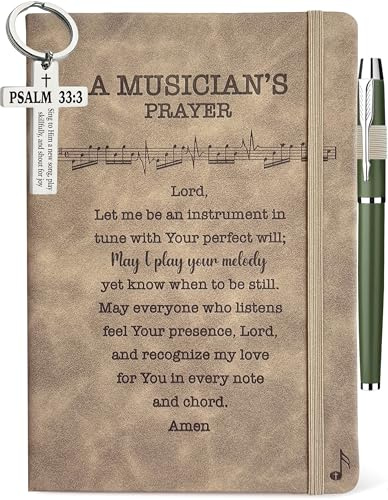 Music Lover Gifts Men Women, Musician Prayer Leather Journal 200 Pages Notebook A5 Lined with Pen, Musician Gifts, Music Themed Gifts for Music Teacher Student Appreciation Birthday Christmas