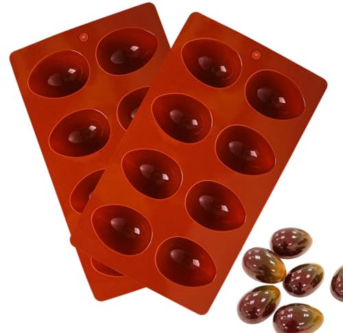 Rrlihjgu Molde para huevos de chocolate, 8 capas, de silicona, para huevos, apto para horno, 2 accesorios para hornear para de goma, chocolate, magdalenas, pan, cubitos de hielo, golosinas