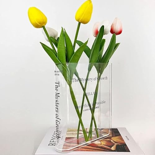 Bookvase for Flowers, Clear Book Vase for Floral Arrangement, Crystal Acrylic vase For Home Decor, Transparent vase For Bookshelf Centerpiece, Living Room, Bedroom, Artistic Decorative Gift (Clear)