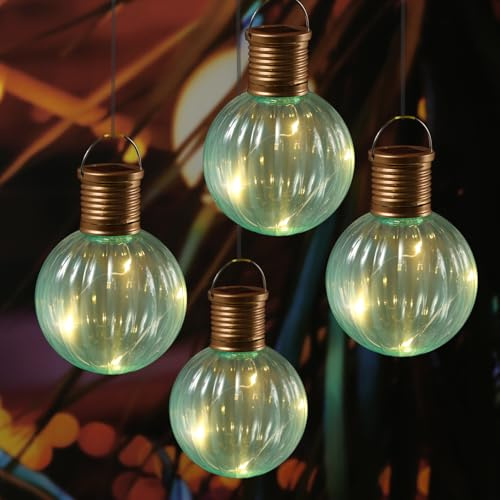 LED Solar Glühbirne Kugelleuchte Solarleuchte Terrasse Balkon Gartendeko (4 Stück Türkis)