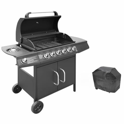 LAPOOH Barbacoa Grill de Gas 6+1 quemadores, Barbacoas De Carbon Y Leña, Barbacoa Portatil, Barbacoas Terrazas Pisos, Parrilla Barbacoa, Barbacoas Exterior, Negra