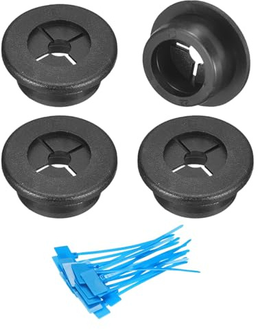 sourcing map 4Pcs Cable Cord Grommet, 7/8(22mm) Rubber Desk Grommets Wire Pass Through Hole Cover with Marked Cable Ties for Home Office Cable Wire Protection, Black