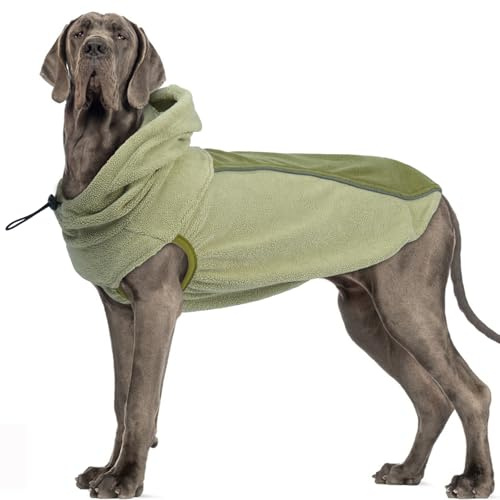 Katzinst Hunde Jacke, Winterjacken & Wintermäntel für Hunde | Leichter Hundeweste mit Leinenloch, Hunde Mantel Winter mit Hohe Bauchöffnung, Fleece Weste für Deutsche Dogge, Grün (5XL)