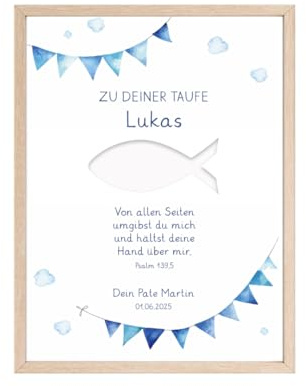 PuK Krämmer GmbH Taufposter personalisiert mit Namen & Taufspruch | Geschenk zur Taufe | Auswahl aus 2 Sprüchen & 3 Farben | Poster 20x30cm / 30x40cm | Erinnerung Patenkind