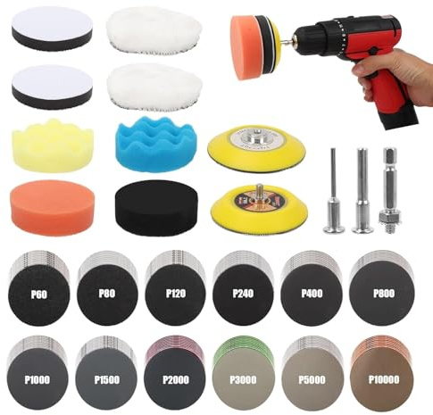 133 Pièces Disques De PonçAge, Pad De 75Mm avec Papier A Poncer à Fixation, Disques Abrasifs, 60 80 120 240 400 800 1000 1500 2000 3000 5000 10000 Pour Voiture, Métal et Bois