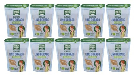 NaturGreen - Lino Dorado Bio Pack 10 x 500 g, Semillas Ecológicas Ricas en Fibra y Omega 3, Fuente de Proteína Vegetal, Crudas y Sin Gluten, Ideal para Pan, Ensaladas o Batidos, Vegano y Natural