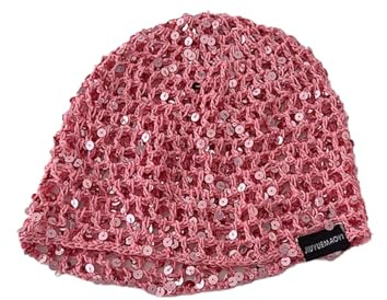 BrightGlow Dam handgjord virkad mössa flickor nätvirkat hårnät med paljetter stickad hårnät glitter paljetter nät virkad mössa mode hatt mjuk stickad mössa, ROSA, one size