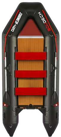 Boudech Turner 420 – Bote inflable Tender 4,2 m para 5 + 1 personas con remos y accesorios, 4 cámaras de aire, fondo de madera sintética negra