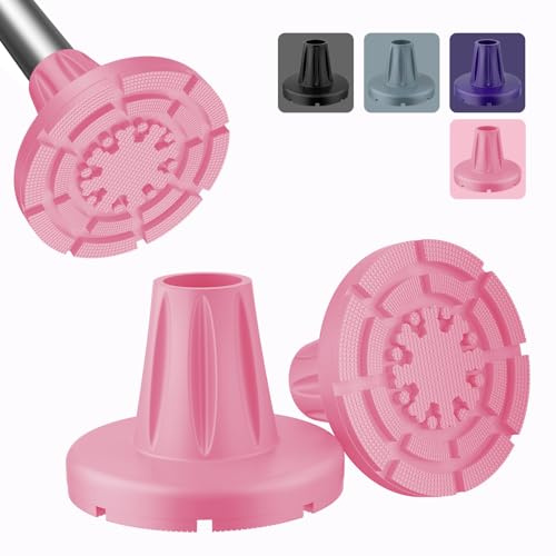 supregear Punte per Bastone 19 mm Resistenti, Sostitutivi Gomma Antiscivolo E Durevoli per Tutti I Terreni con Presa Estrema, Base Allargata con Inserto Metallico per Anziani, Confezione Da 2, Rosa