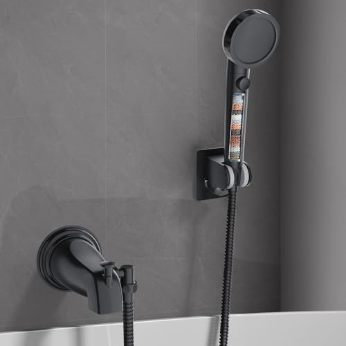 HEROBAI All Metal Bathtub Faucet Sprayer Attachment, Tub Spout with Diverter and Filtered Shower Head, Bathtub Hose Attachment for Tub Faucet, 3 Settings Hand Held Shower with On/Off Switch (Black)