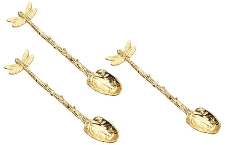 MUELODSIC Vintage Style Coffee Spoons and Dessert Spoons 3pcs Set Gold Tone Food and Coffee Scoops for Kitchen Dining and Tea Parties