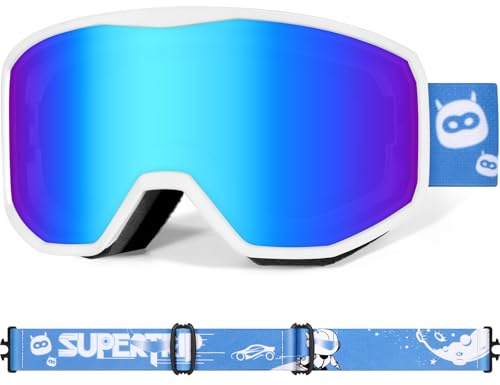 Supertrip Skibrille Kinder, Ski Snowboard Brille Verspiegelt für Brillenträger,Anti-Nebel UV-Schutz Schneebrille für Jugendliche Mädchen Jungen 6-20 Jahre,Snowboardbrille Kompatibler Helm