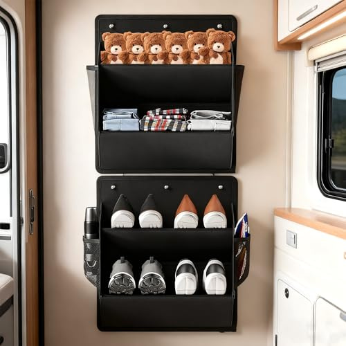 Nuoyiman 2-Pack Motorhome Shoes Storage, RV Over the Door Shoe Rack with Deep Pockets, Wall Hanging Shoes Holder for Camper Motorhome, Caravan, Camping Accessories Organizers Solution, Black