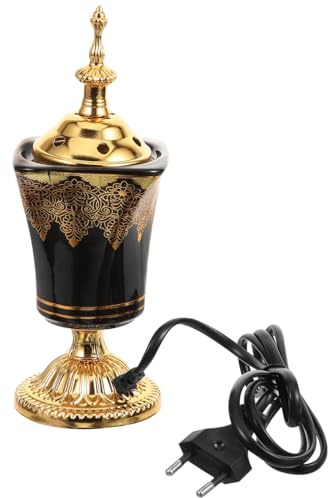 iplusmile Incensario Árabe Eléctrico Enchufable Quemador De Incienso De Cerámica Y Metal para Bakhoor Porta-Inciensos De Sobremesa Decoración del Hogar Meditación Y Aromaterapia Enchufe Europeo