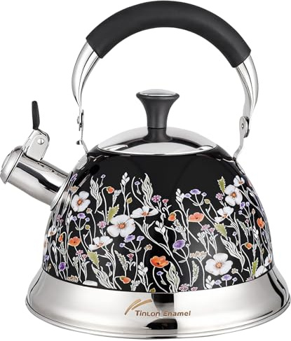 Tinlon Enamel Tea Kettle, 3.1QT Vintage Whistling Tea Kettle for Stovetop