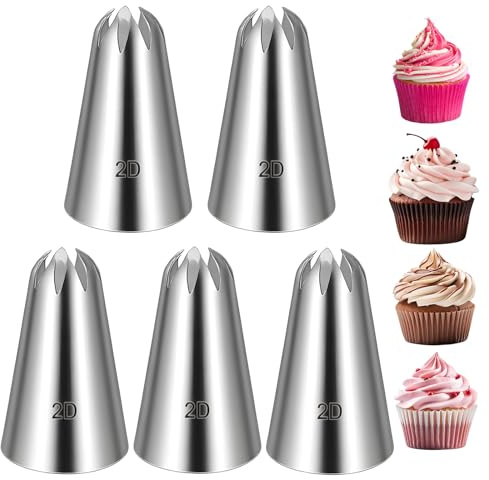 5Pcs 2D Cake Piping Tips, Cake Decorating Supplies Piping Tips, Piping Nozzles Decorating Tips, Baking Tools For Buttercream, Icing, Birthday Cake, Cupcake, DIY Art