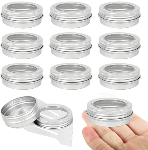 BPackGo 10 Pcs 30ml Silver Round Aluminium Tin, Aluminum Tins with Screw Lids Clear Window, Aluminum Tin Cans, Lip Balm Tins, Small Metal Tins Pots Container for Candles, Cream, Powder, Cosmetics