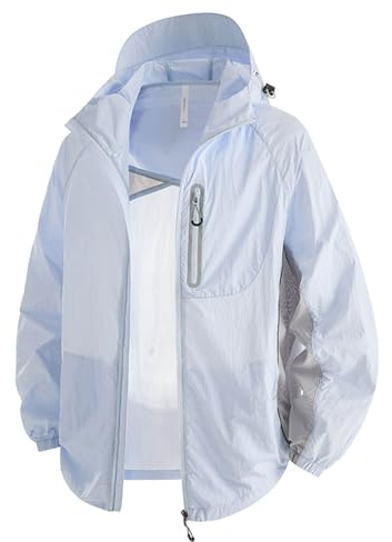 Protection solaire - Veste d'été légère et fine - Pour homme - Respirante - Avec capuche - Veste softshell - Coupe-vent - Coupe-vent - Ultra légère