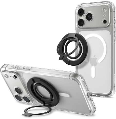 Spigen Dual Pop MagFit S MagSafe Ring [Double-Sided Magnet] | Phone Holder Grip Stand Compatible with iPhone 17 17e 16 15 14 13 12 & MagSafe Cases for Samsung S26 S25, Pixel 10 - Black