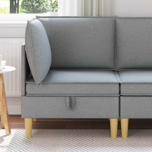 PUGYNBK Taburete otomano moderno con espacio de almacenamiento de tela, asiento cuadrado con compartimento oculto para mantas y revistas, marco de madera resistente, cojín relleno de espuma